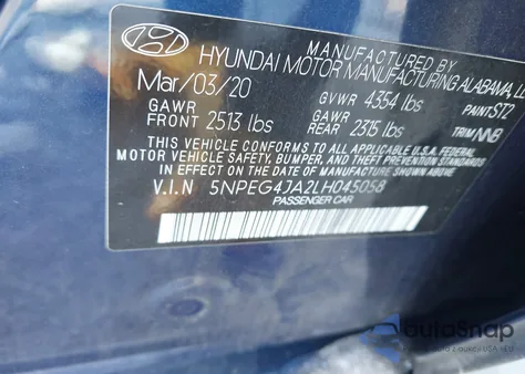 2020 Hyundai Sonata Se from USA, damaged, VIN 5NPEG4JA2LH045058